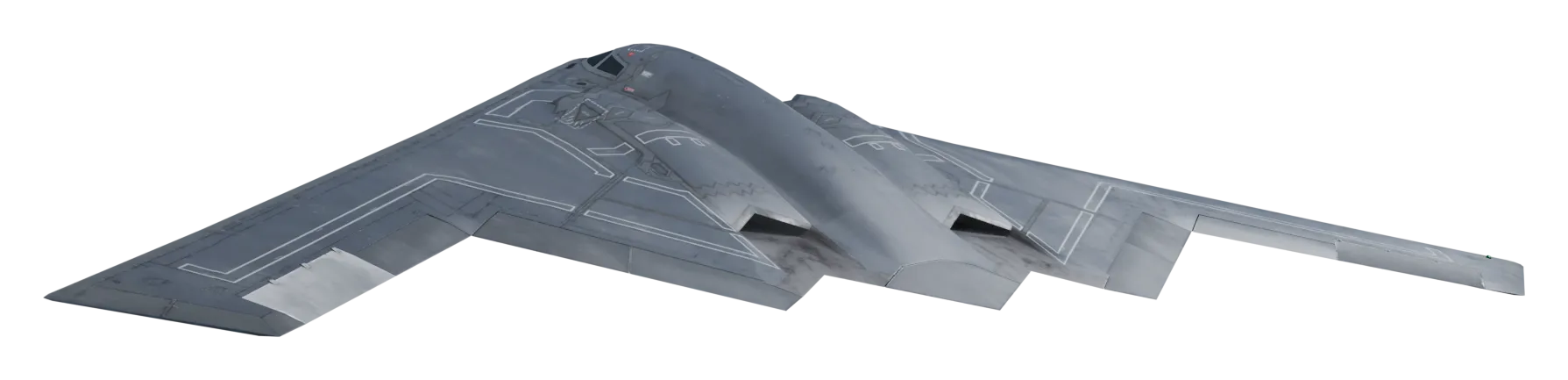 Design view of the Meuh Verick airframe: a grey flying wing seen from the front quarter, banking.
